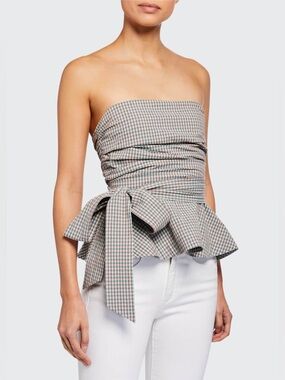 Veronica Beard Jolene Strapless Seersucker Peplum Top